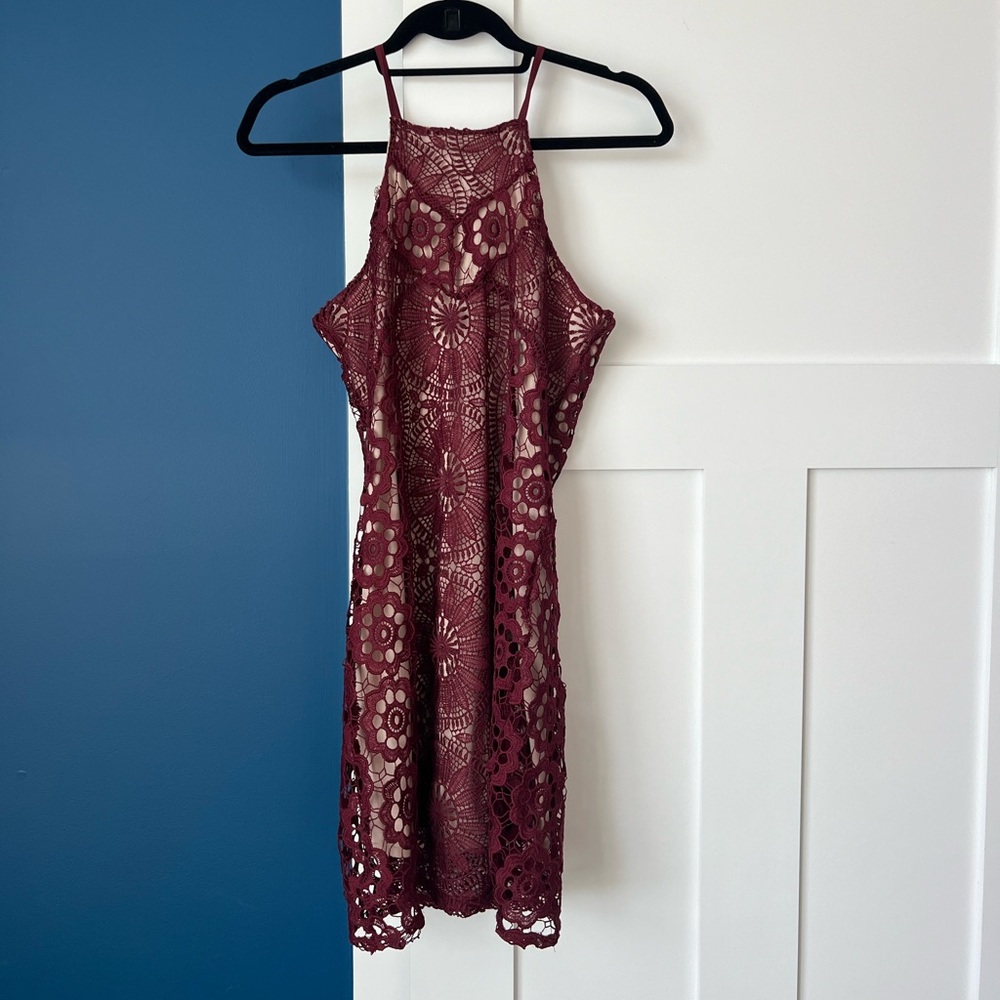 Nude and burgundy lace dress size small